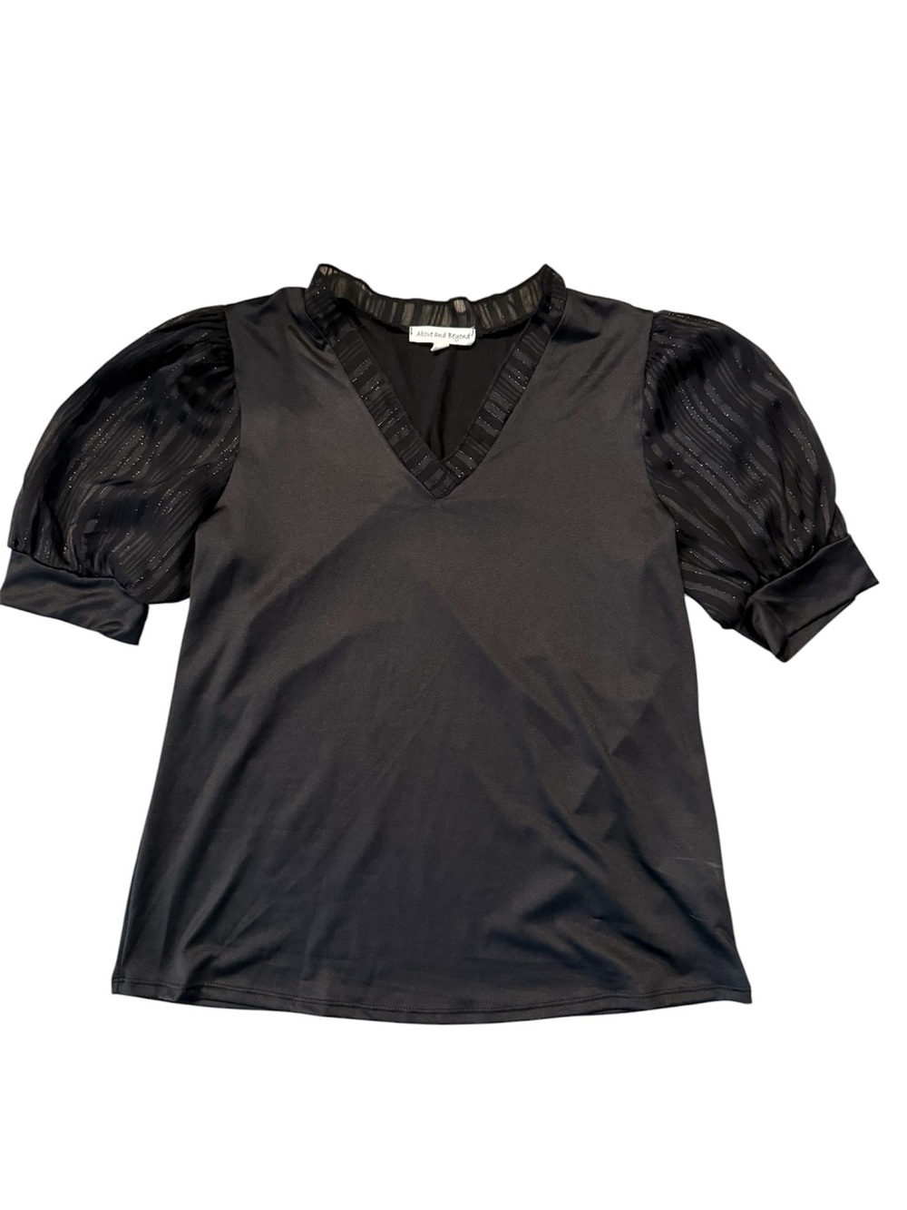 Black Puff Sleeve V-Neck Top cute black top